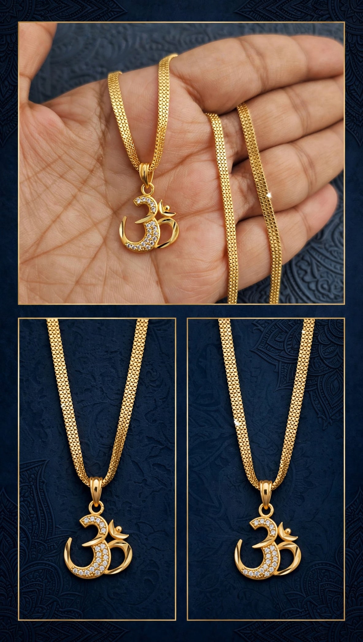 One-Gram Gold Chain Om Pendant Set