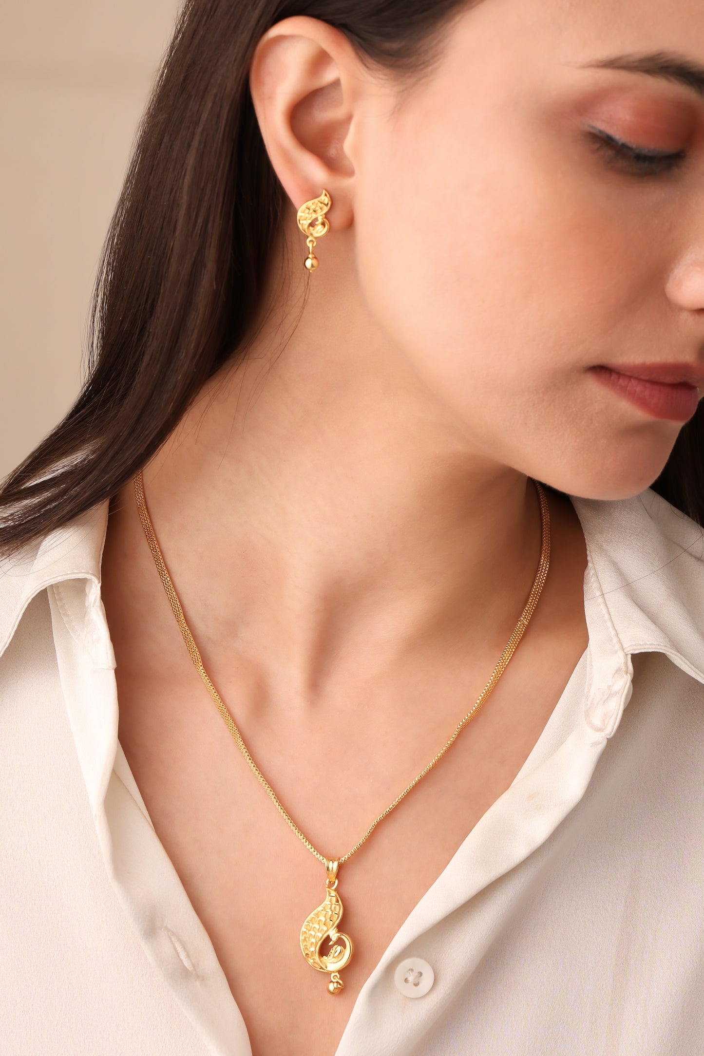 One-Gram Gold Chain Pendant Set with Matching Tops for Women ( 3 Line Box Chain )