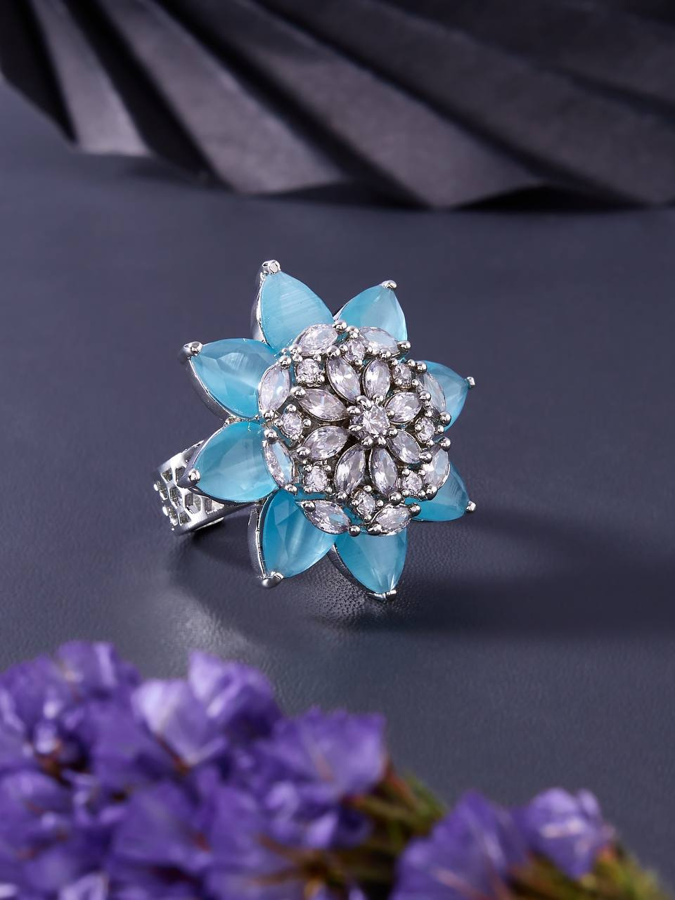 Rose and Silver Plated AD Stone Ring