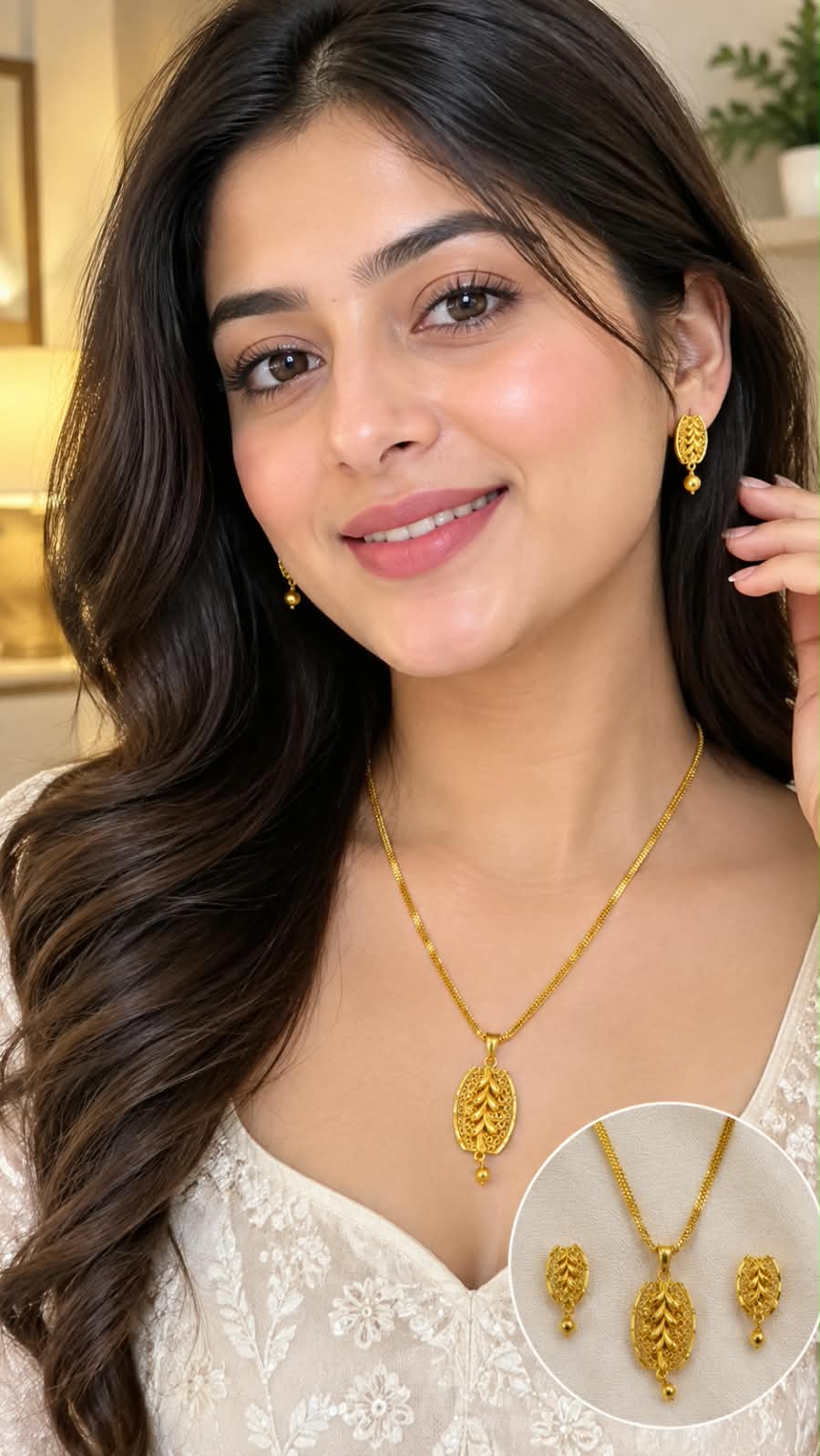One-Gram Gold Chain Pendant Set with Tops