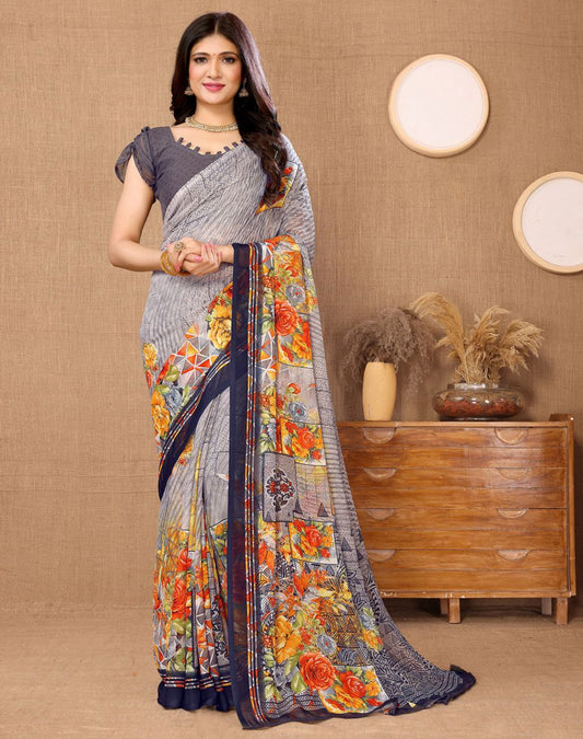 Floral Print Bollywood Georgette Saree  (PACK OF 2 SAREE)