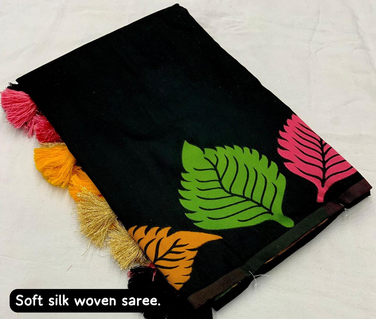 Vibrant Multicolor Leaf Soft Silk Saree: Timeless Elegance
