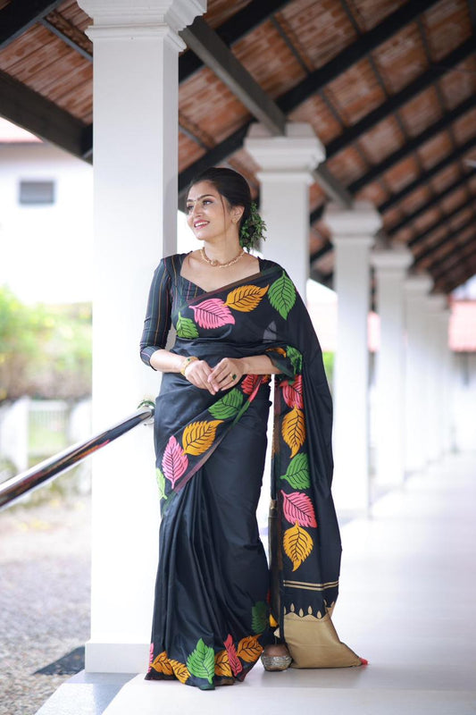 Vibrant Multicolor Leaf Soft Silk Saree: Timeless Elegance