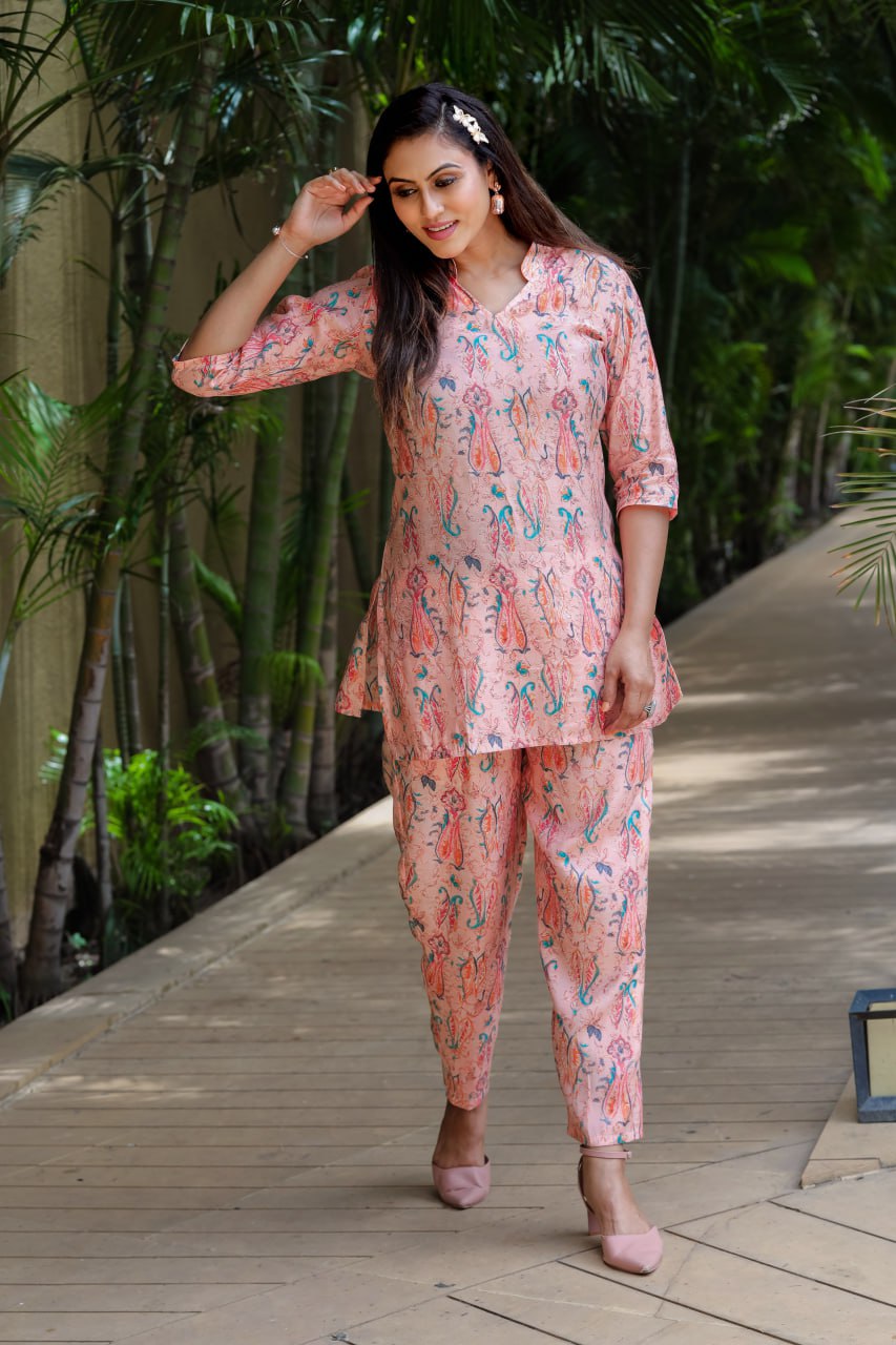 Pretty in Pink: Pure Modal Silk Geometric Printed Coordinated Set for Women & Girls
