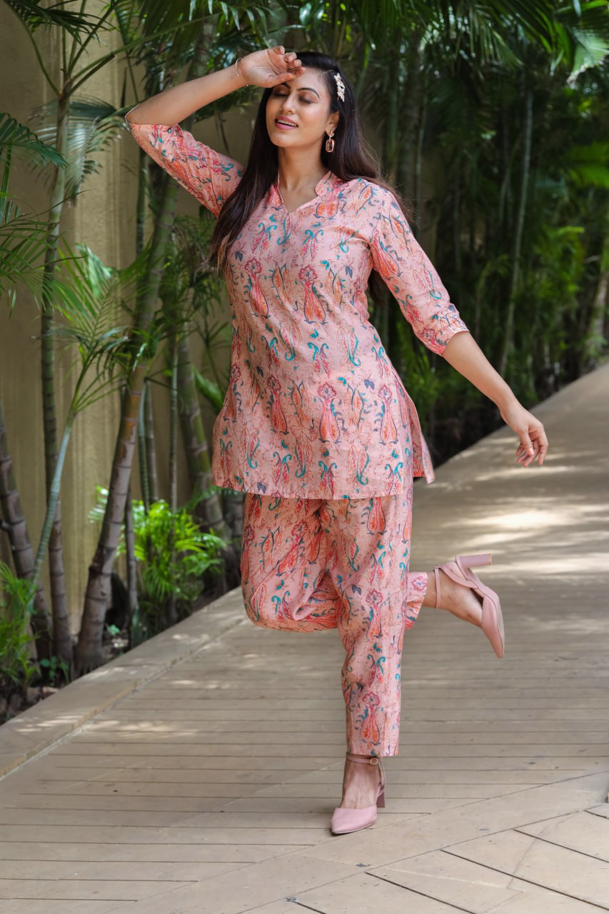 Pretty in Pink: Pure Modal Silk Geometric Printed Coordinated Set for Women & Girls