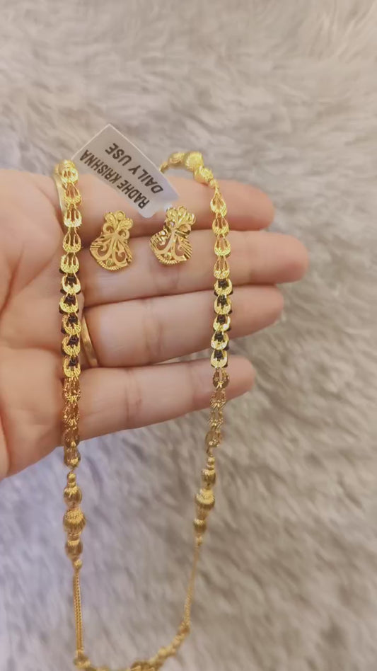 One-Gram Gold Chain Pendant Set With Tops ( 6-month warranty )