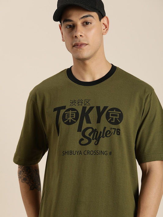 Dillinger Olive Typographic Oversized T-shirt
