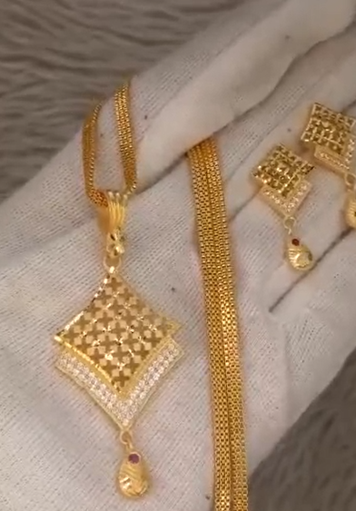 One-Gram Gold Chain Pendant Set with Tops