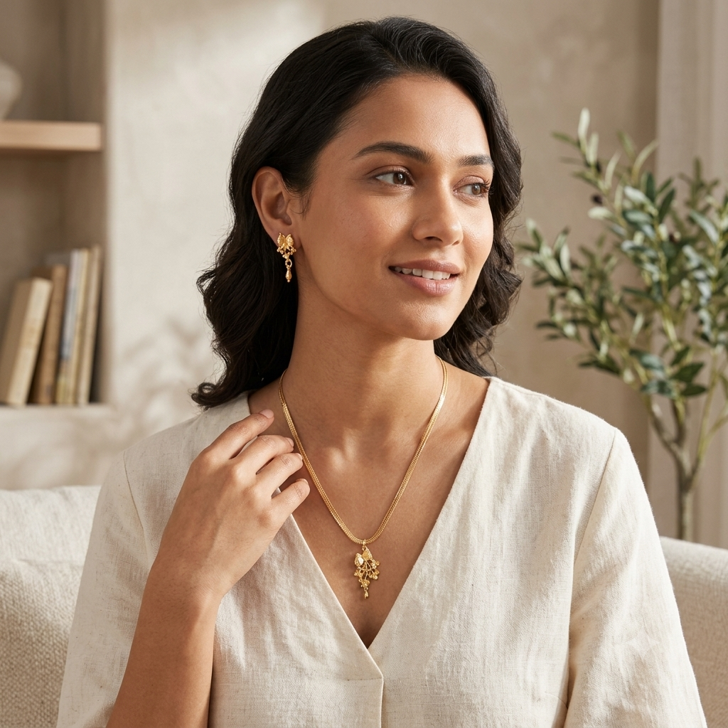 One-Gram Gold Chain Pendant Set with Tops