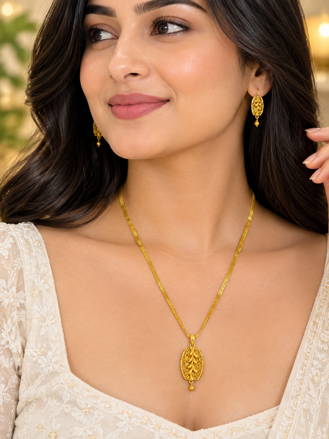 One-Gram Gold Chain Pendant Set with Tops