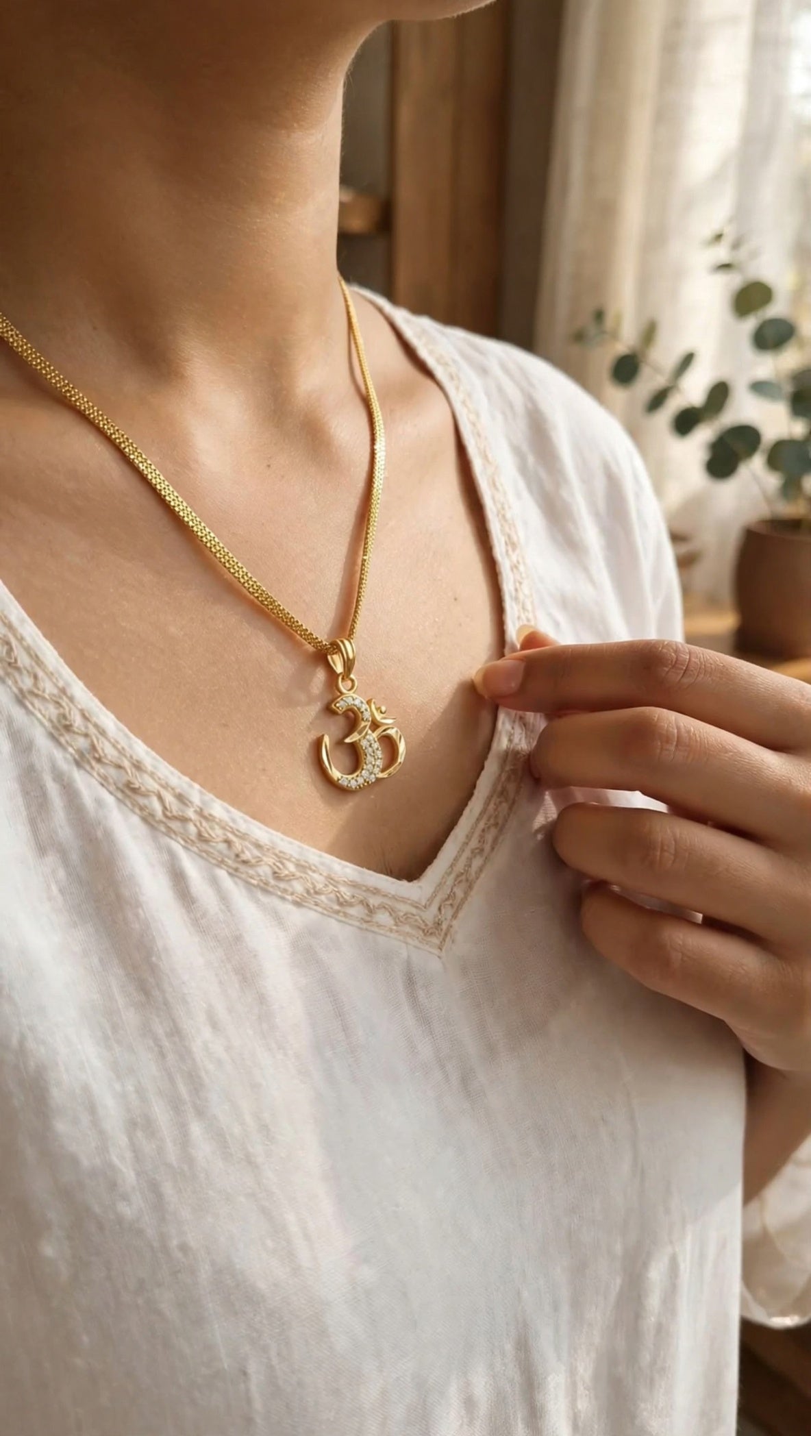 One-Gram Gold Chain Om Pendant Set