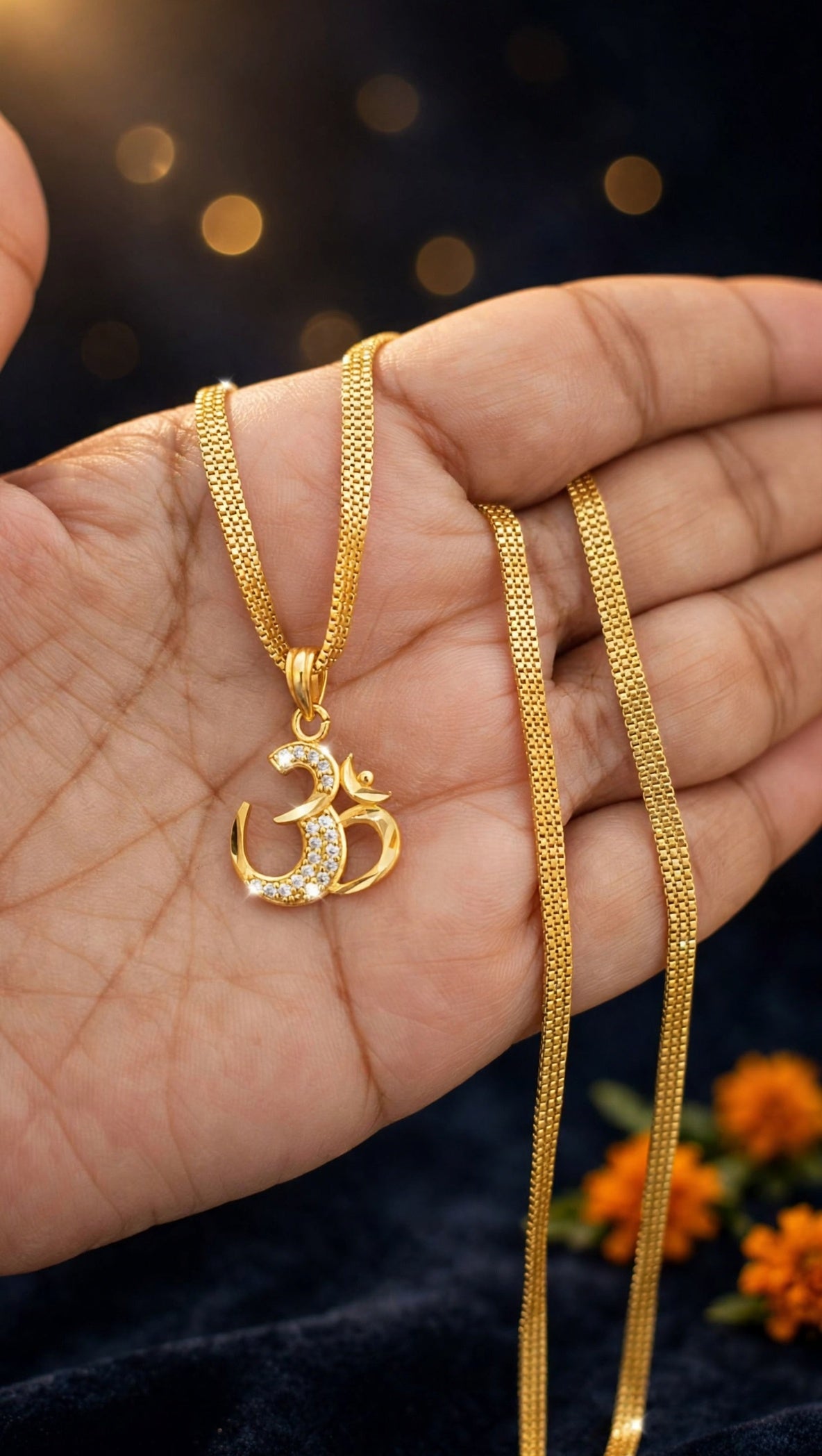 One-Gram Gold Chain Om Pendant Set
