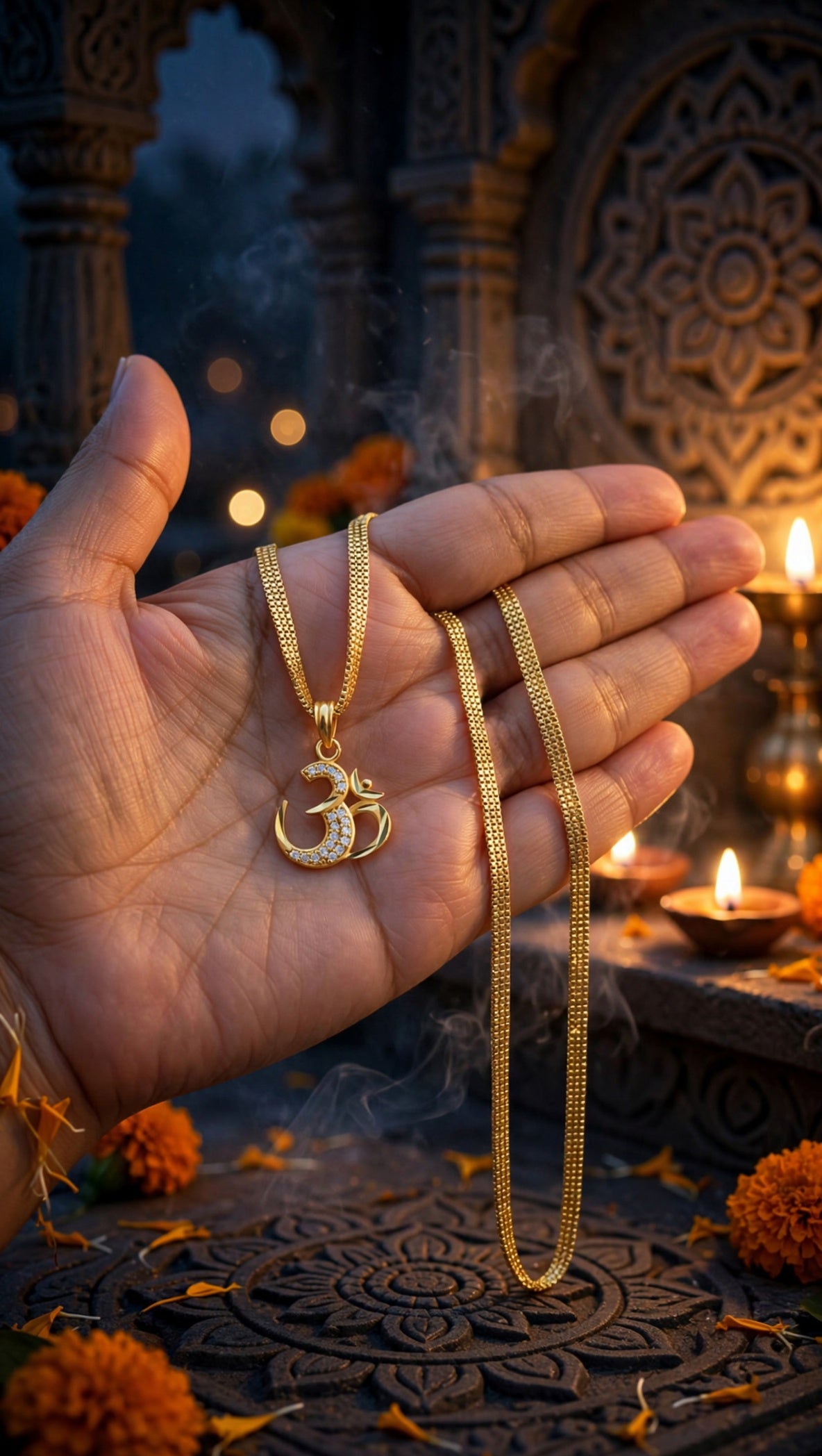 One-Gram Gold Chain Om Pendant Set