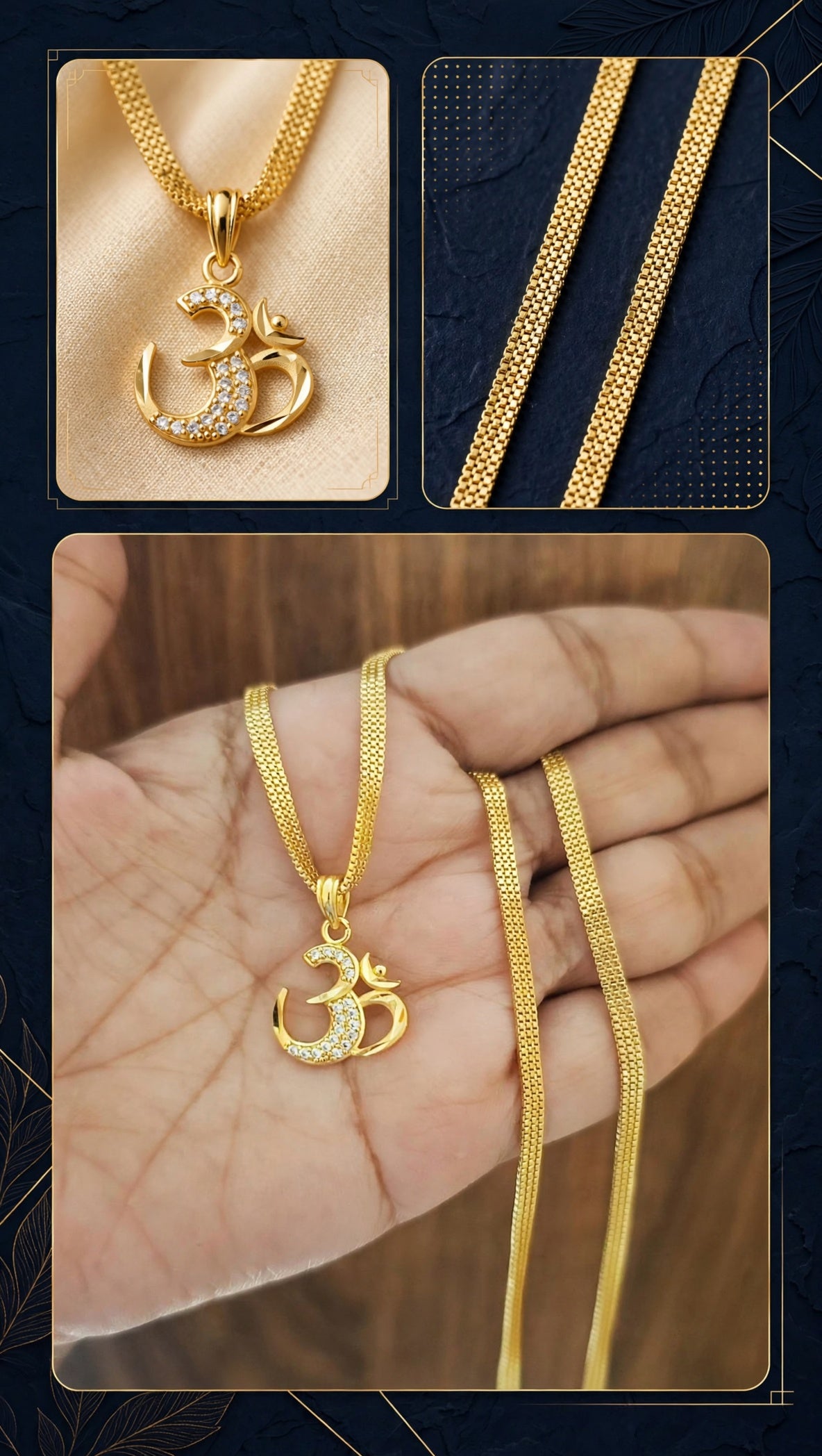 One-Gram Gold Chain Om Pendant Set