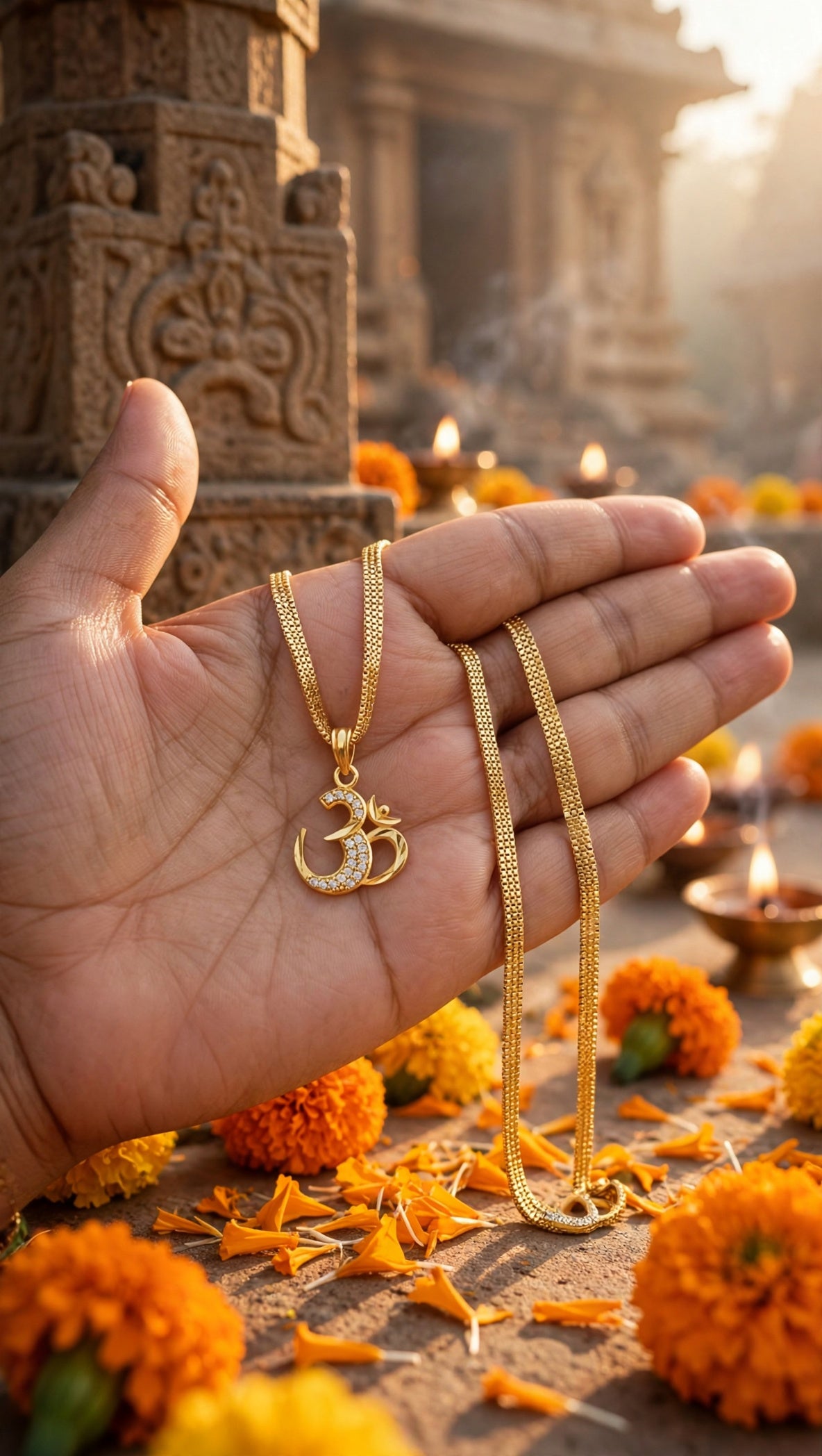 One-Gram Gold Chain Om Pendant Set
