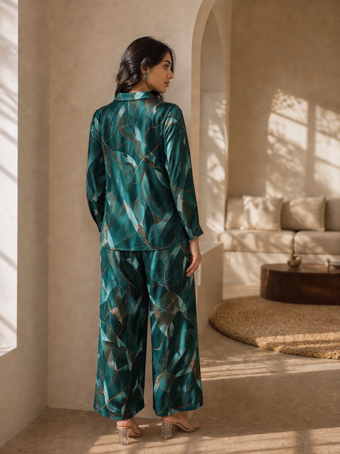 Women’s Premium Rayon Co-Ord Set | Abstract Printed Shirt & Pant Set | Stylish Casual & Lounge Wear