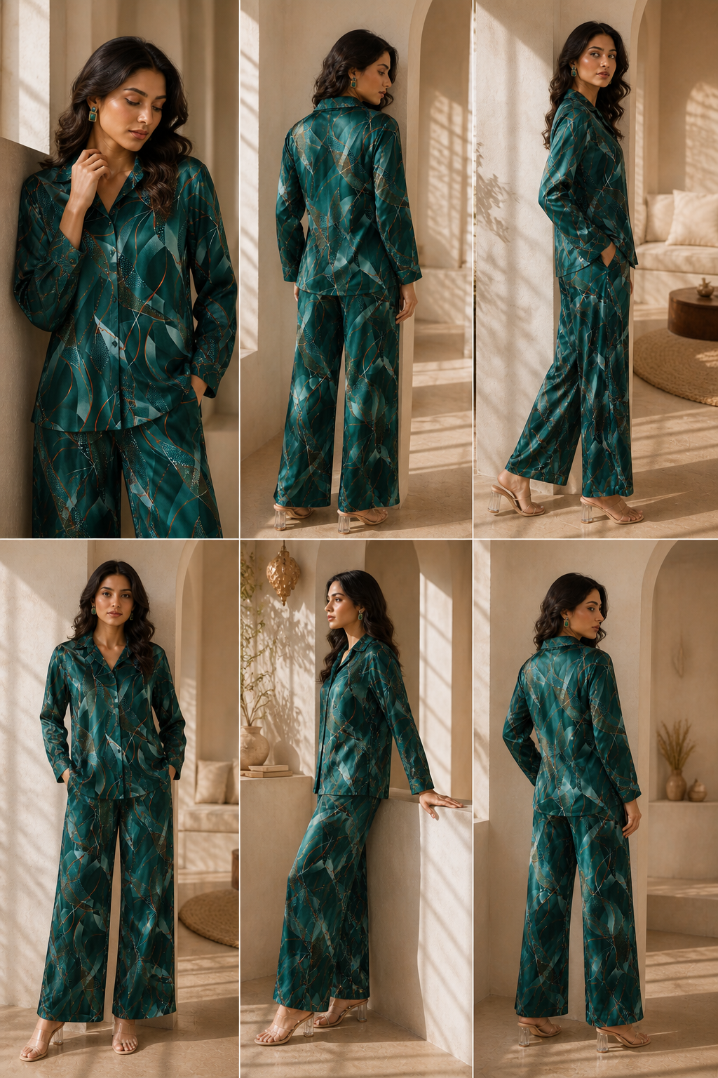Women’s Premium Rayon Co-Ord Set | Abstract Printed Shirt & Pant Set | Stylish Casual & Lounge Wear