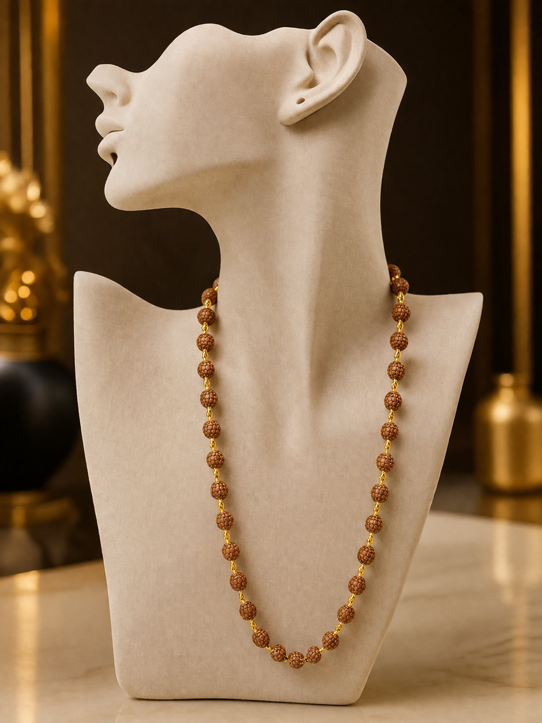 Premium 1 Gram Gold Forming Rudraksha Mala 24 Inch – Elegant Gold Forming Chain for Daily Wear