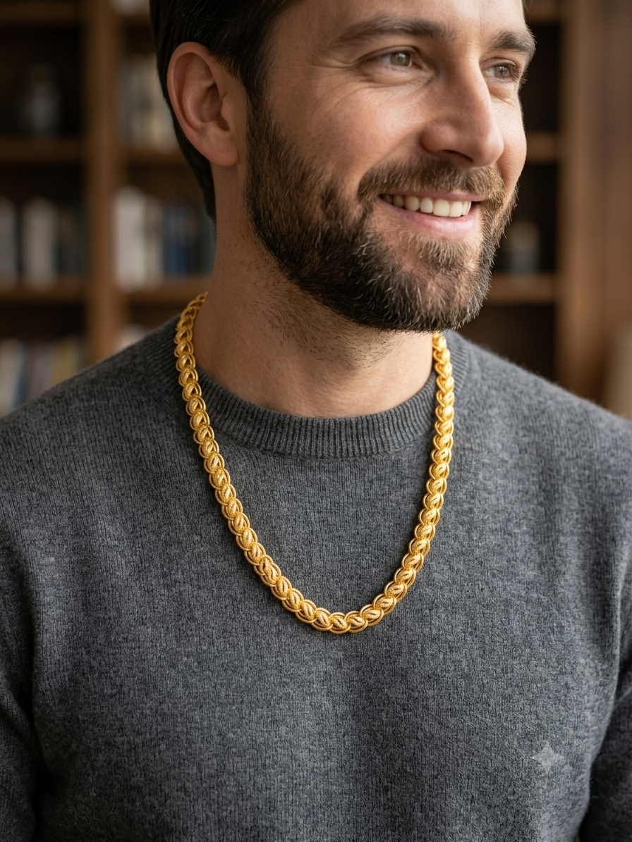 Men's Stylish 22-Inch One Gram Gold Forming Lotus Chain