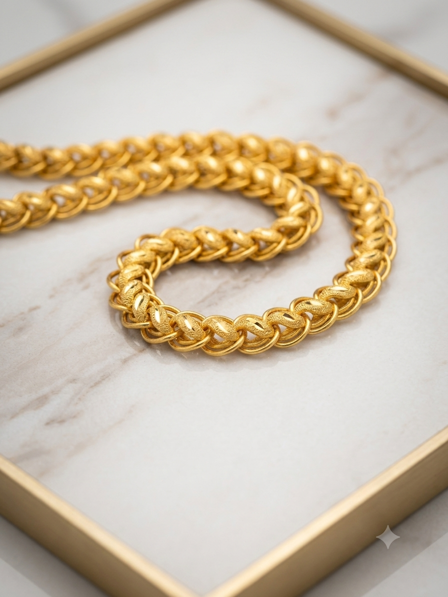 Men's Stylish 22-Inch One Gram Gold Forming Lotus Chain