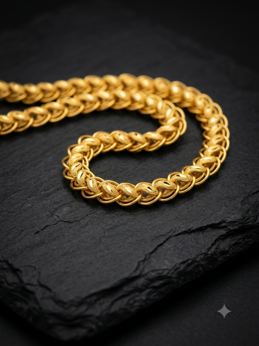Men's Stylish 22-Inch One Gram Gold Forming Lotus Chain