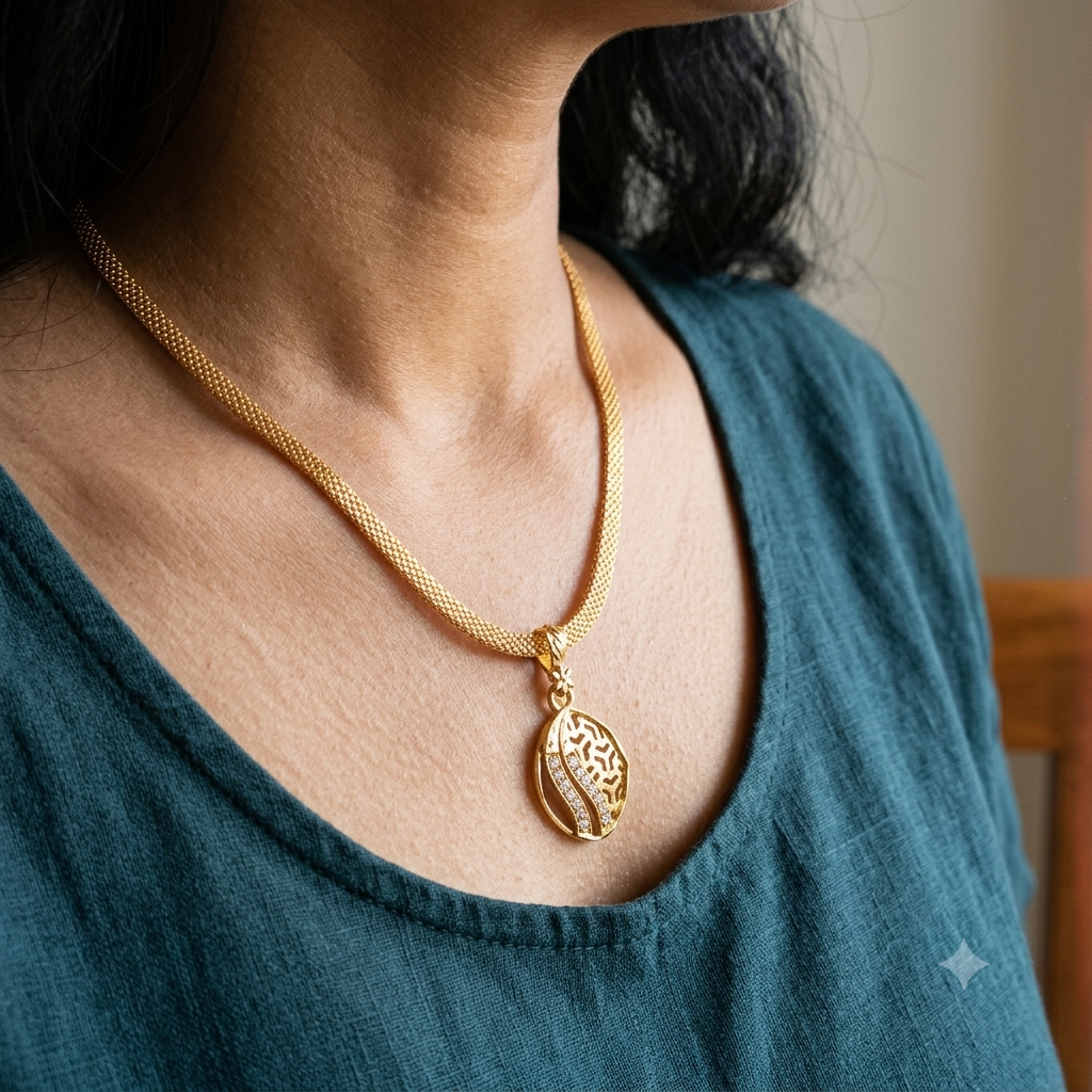 Traditional One-Gram Gold Finish Chain Pendant Set