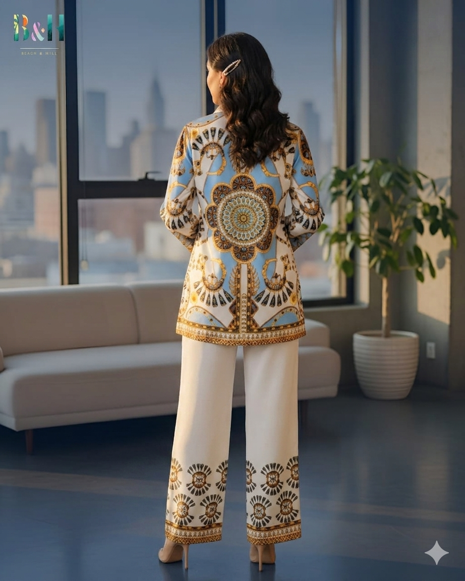 Women’s Turkish Print Rayon Co-Ord Set | Premium Ethnic Shirt & Wide-Leg Pant Set | Stylish Casual Wear