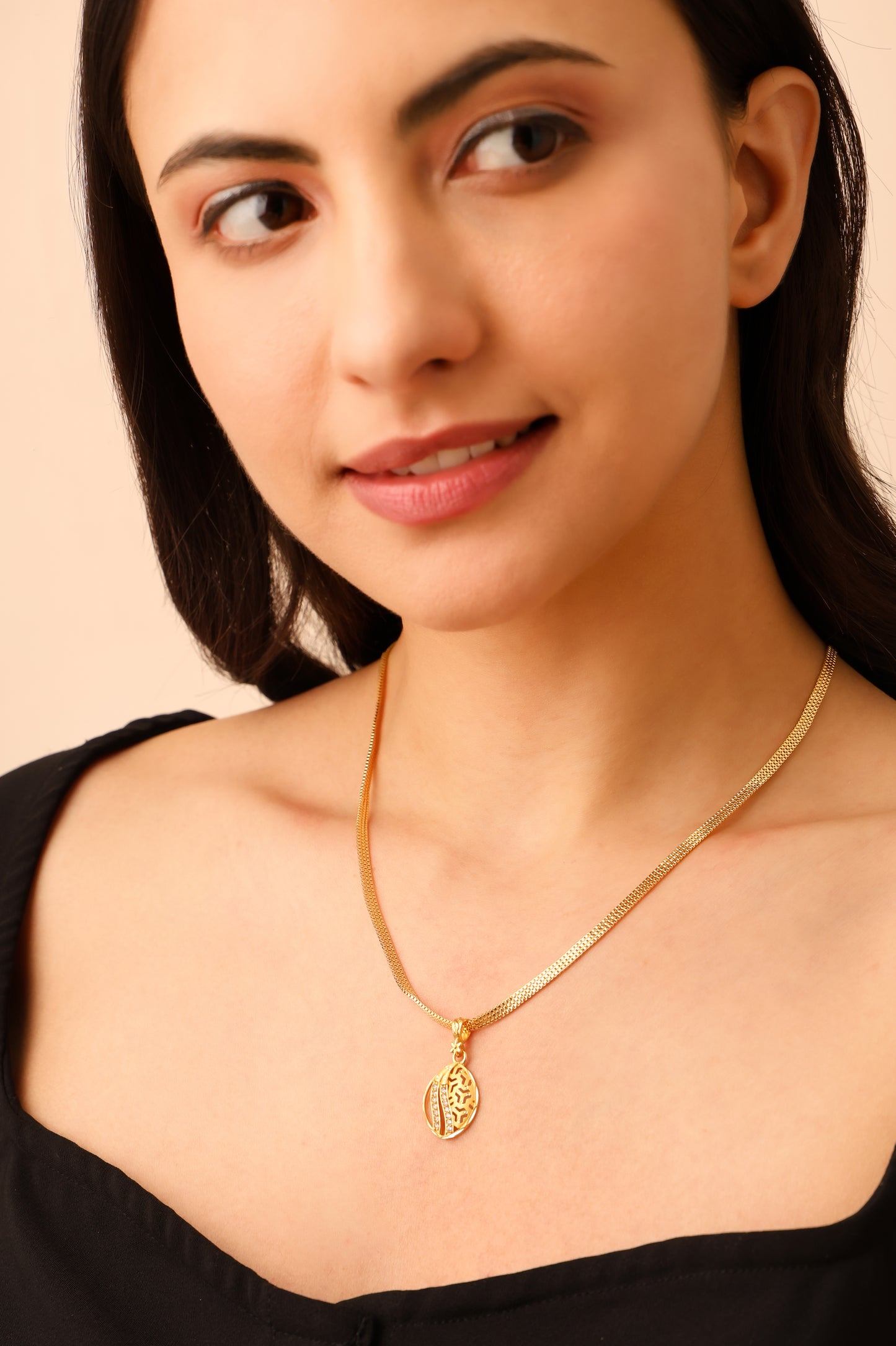 Traditional One-Gram Gold Finish Chain Pendant Set