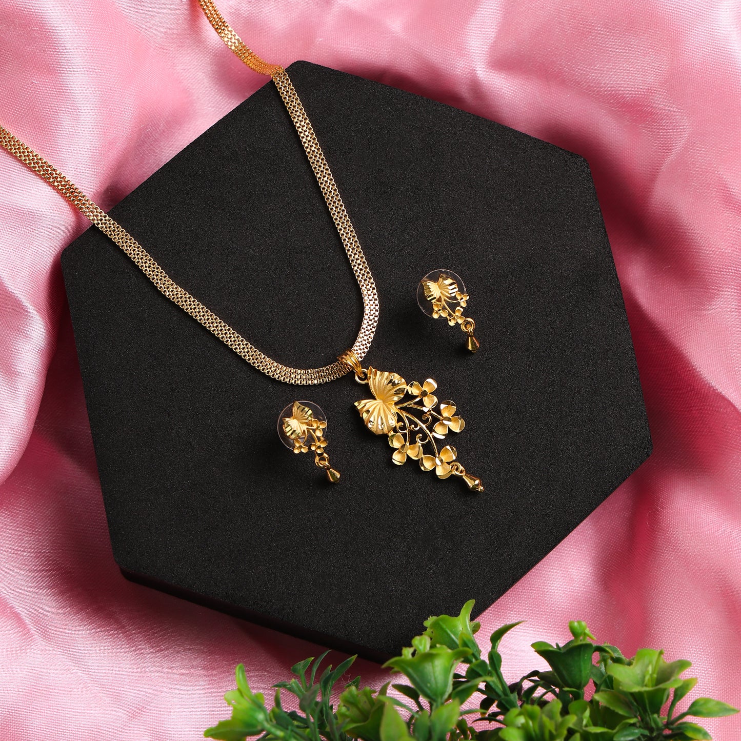 One-Gram Gold Chain Pendant Set with Tops