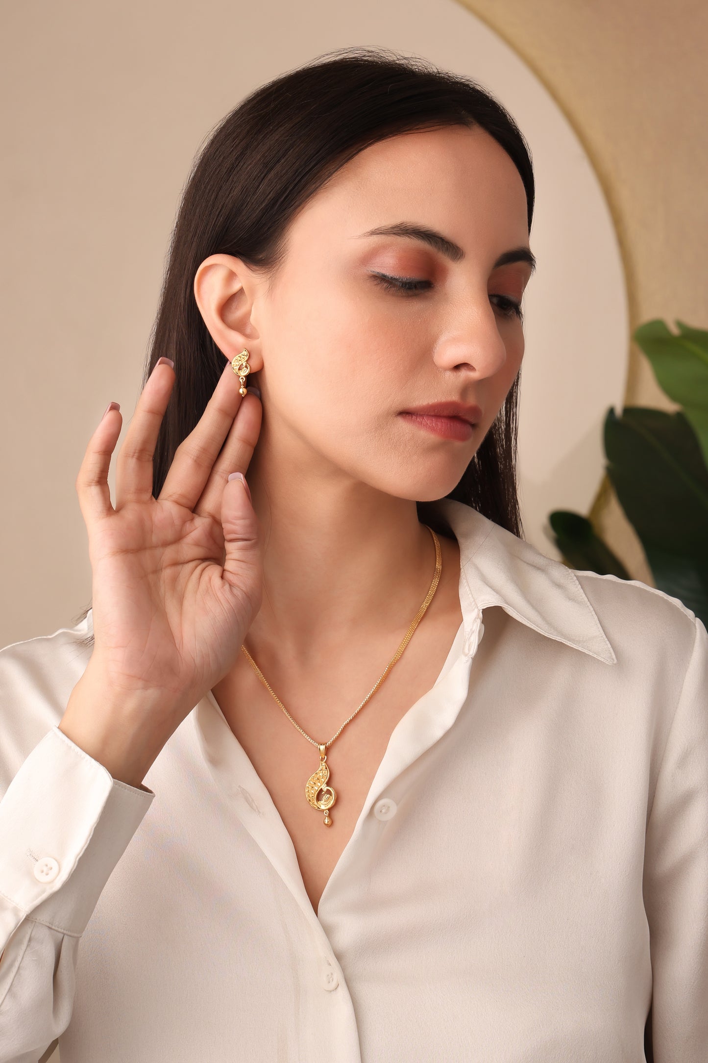 One-Gram Gold Chain Pendant Set with Matching Tops for Women ( 3 Line Box Chain )