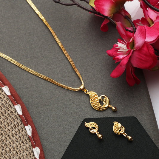 One-Gram Gold Chain Pendant Set with Matching Tops for Women ( 3 Line Box Chain )