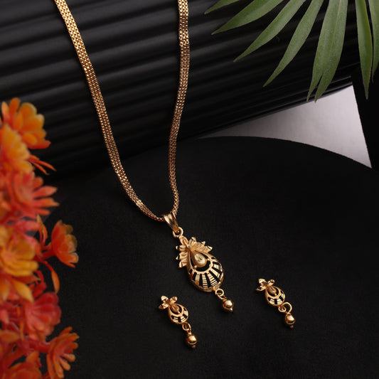 One-Gram Gold Chain Pendant Set with Matching Tops for Women ( 3 Line Chain )