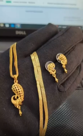 One-Gram Gold Chain Pendant Set with Tops