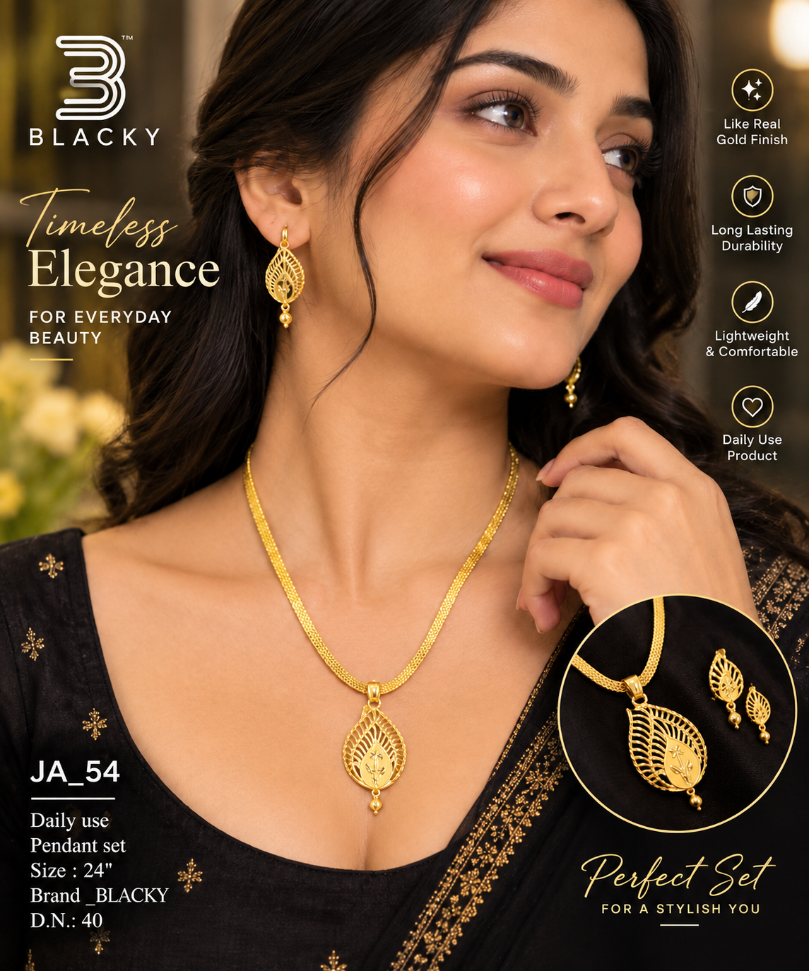 One-Gram Gold Chain Pendant Set with Tops