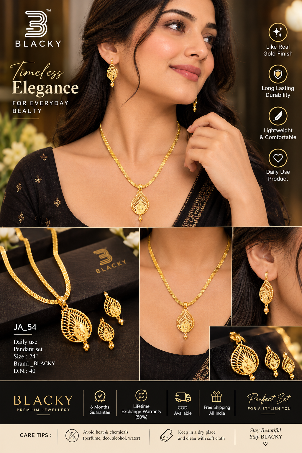 One-Gram Gold Chain Pendant Set with Tops