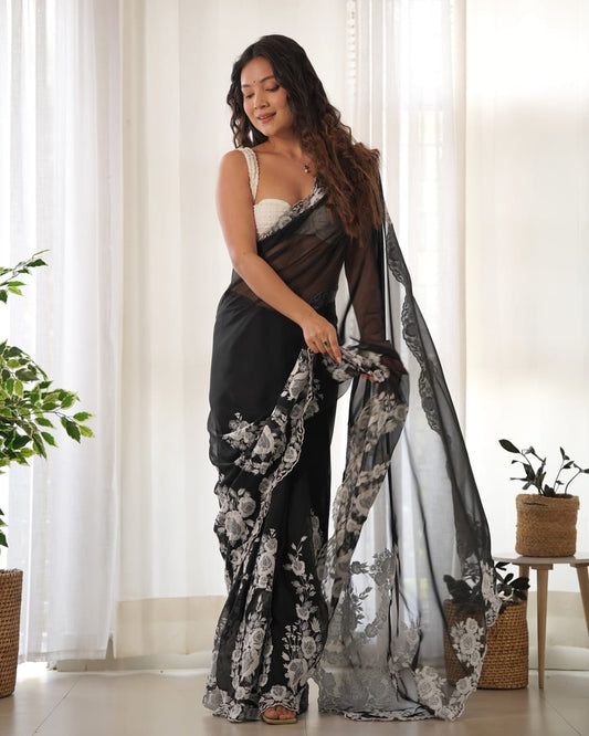 Thai Organza Silk, Embroidery Saree