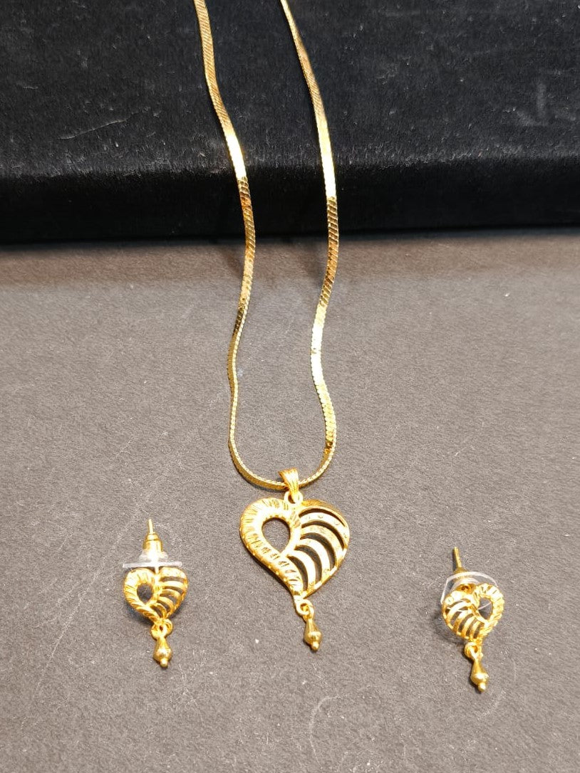 One Gram Gold Chain Pendant Set with Earrings – Anti-Tarnish Coated