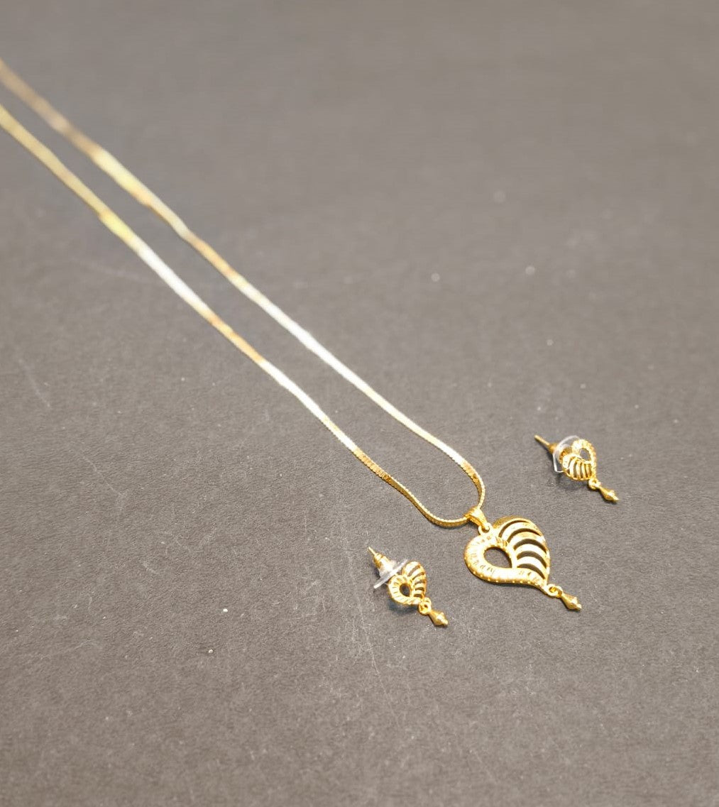 One Gram Gold Chain Pendant Set with Earrings – Anti-Tarnish Coated