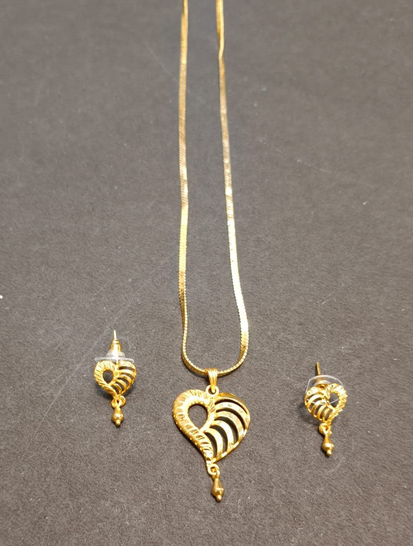 One Gram Gold Chain Pendant Set with Earrings – Anti-Tarnish Coated