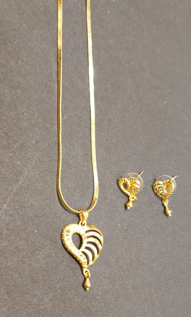 One Gram Gold Chain Pendant Set with Earrings – Anti-Tarnish Coated