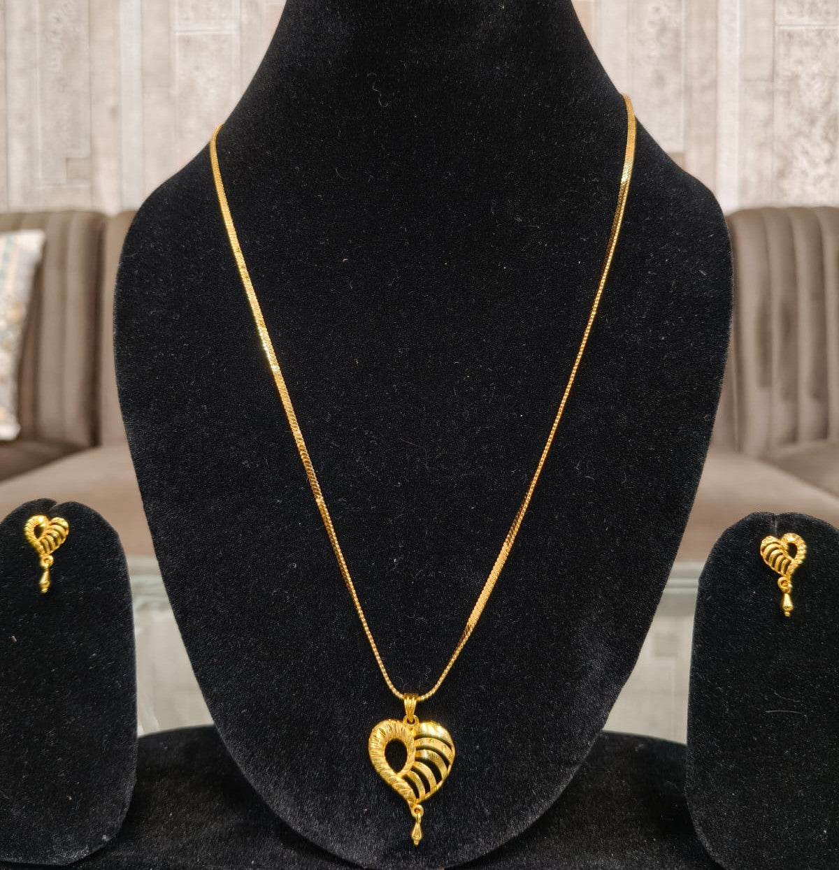 One Gram Gold Chain Pendant Set with Earrings – Anti-Tarnish Coated