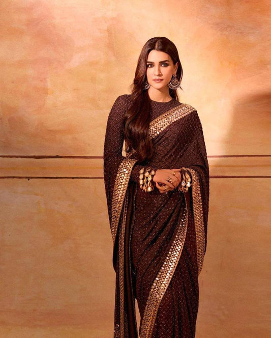 Beautiful Designer Saree On Premium Georgette With Embroidery