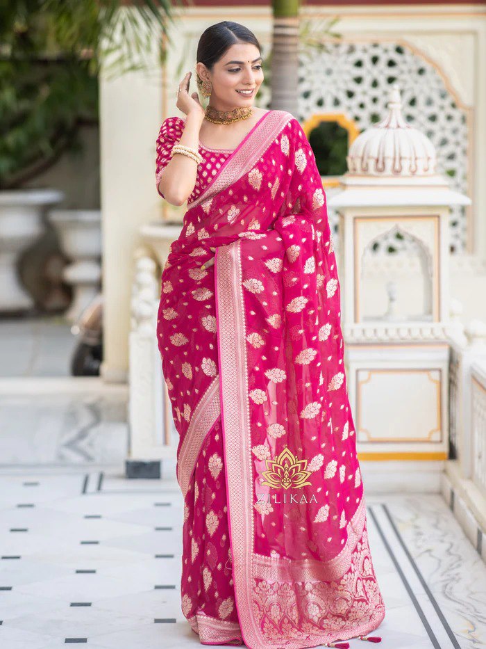 THE BANARASI SILK THREADS WOVEN USING INTRICATE TECHNIQUES SAREES