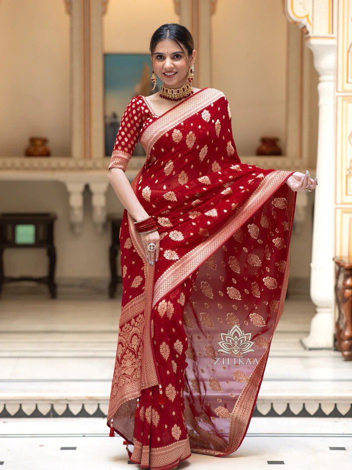 THE BANARASI SILK THREADS WOVEN USING INTRICATE TECHNIQUES SAREES