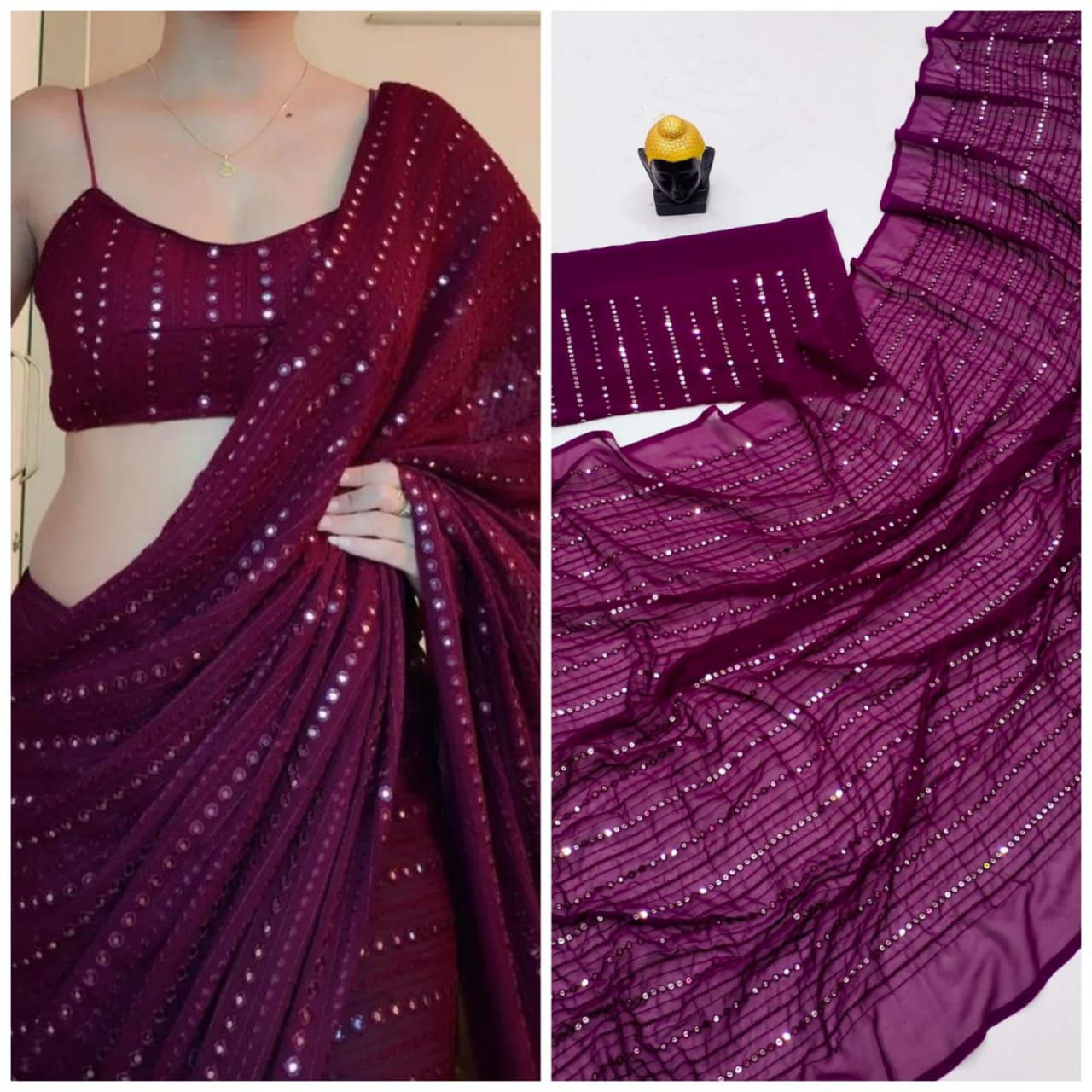 Designer Party Wear Saree in Faux Georgette Fabric with Thread and Sequence Work