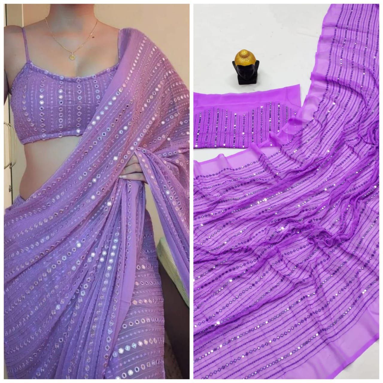 Designer Party Wear Saree in Faux Georgette Fabric with Thread and Sequence Work