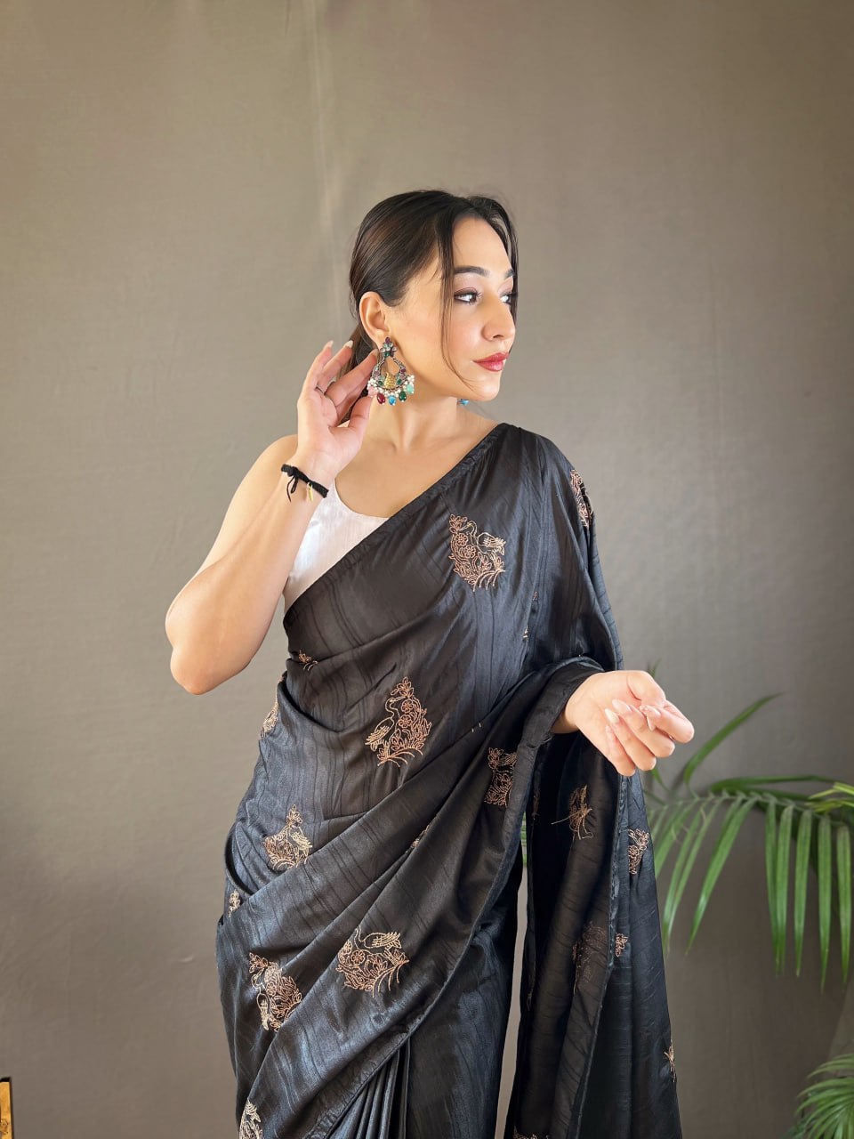 New Silk Saree with Zari Embroidery and Piping