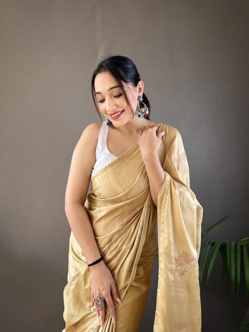 New Silk Saree with Zari Embroidery and Piping