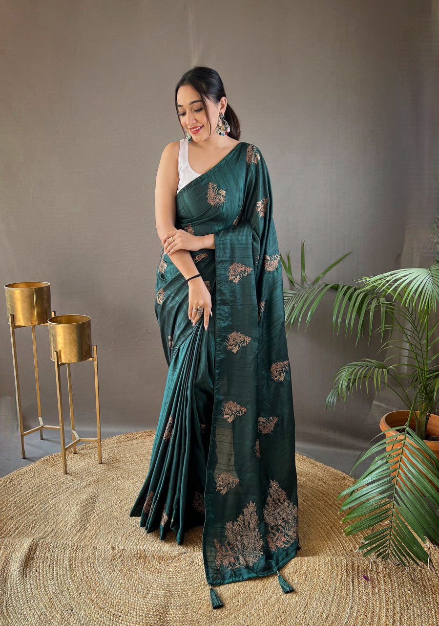 New Silk Saree with Zari Embroidery and Piping