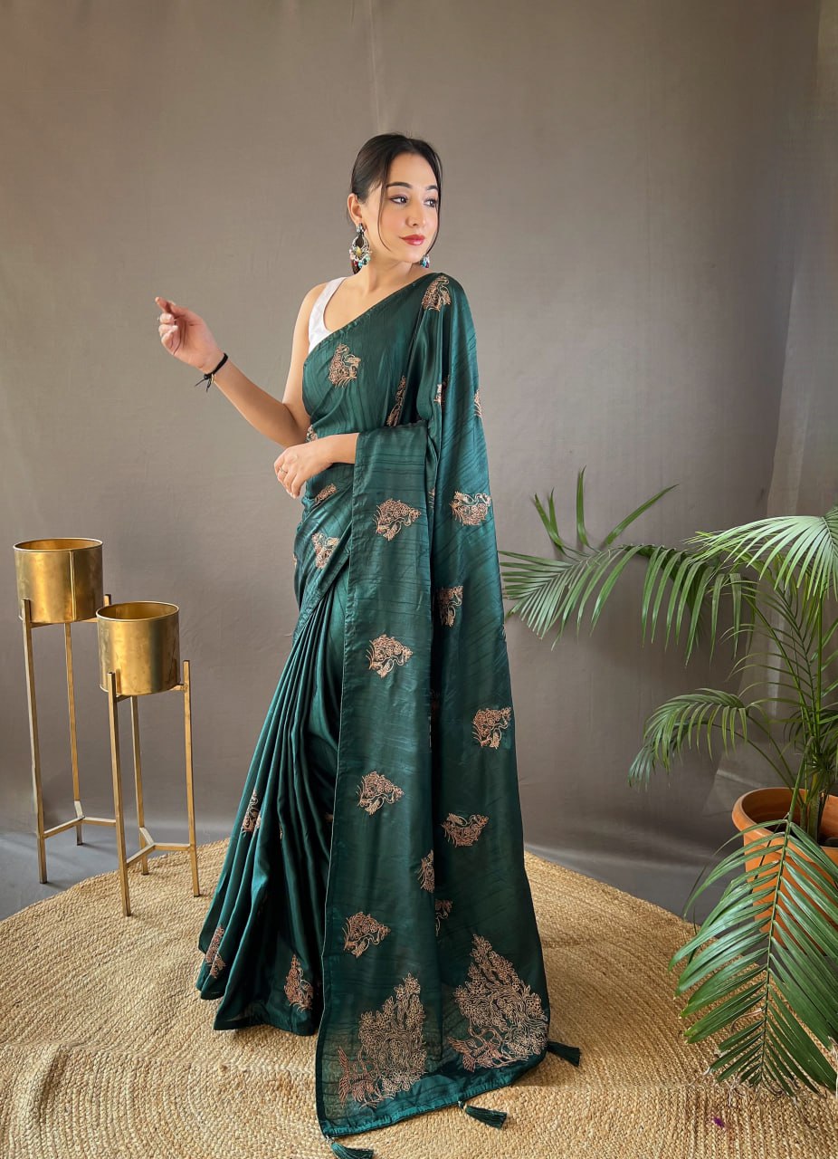 New Silk Saree with Zari Embroidery and Piping